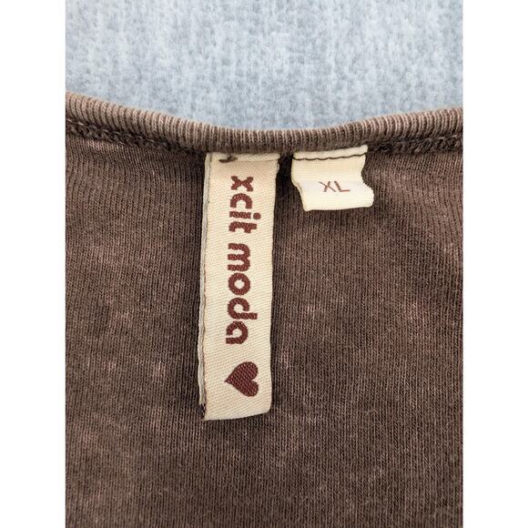 Vintage Xcit Moda Shirt Womens XL Brown Embellished Y2K Boho Short Sleeve Grunge - Picture 3 of 13